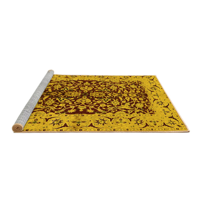 Sideview of Machine Washable Oriental Yellow Traditional Rug, wshurb3000yw