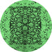 Round Machine Washable Oriental Emerald Green Traditional Area Rugs, wshurb3000emgrn