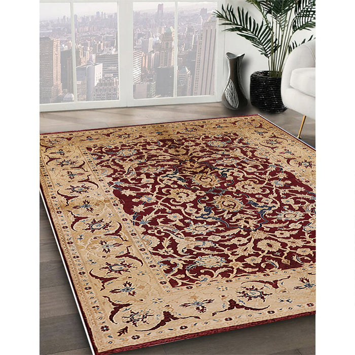 Mid-Century Modern Sandy Brown Oriental Rug in Family Room, urb3000