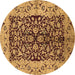 Round Machine Washable Oriental Brown Traditional Rug, wshurb3000brn