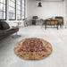 Round Mid-Century Modern Sandy Brown Oriental Rug in a Office, urb3000