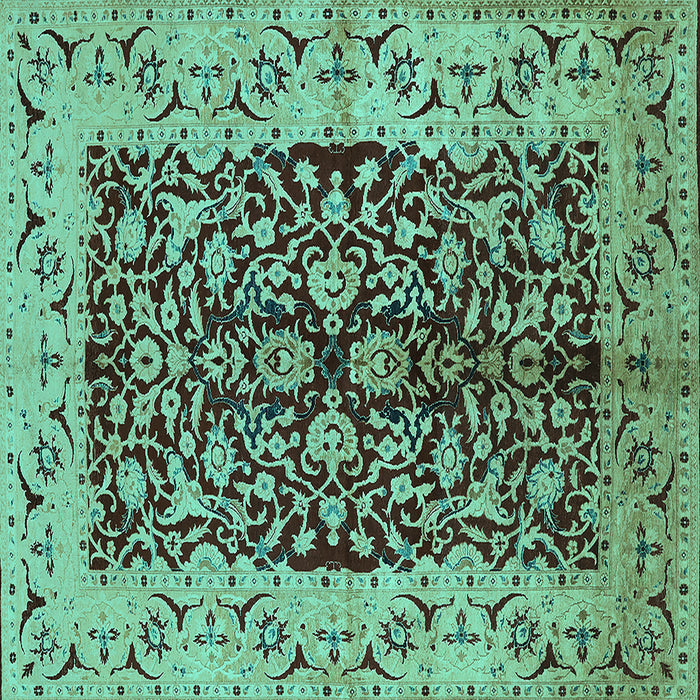 Square Machine Washable Oriental Turquoise Traditional Area Rugs, wshurb3000turq