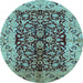 Round Machine Washable Oriental Light Blue Traditional Rug, wshurb3000lblu