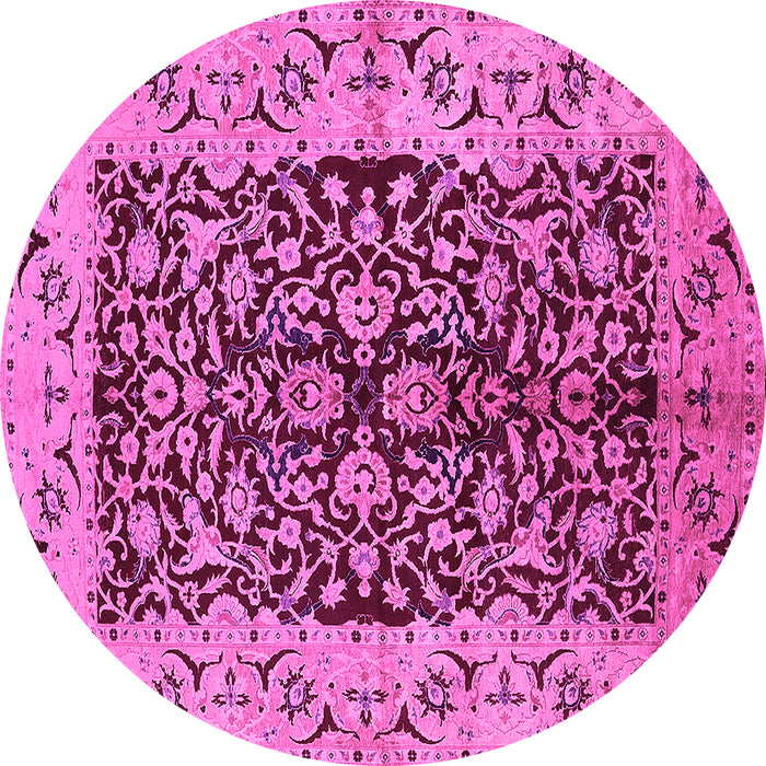 Round Machine Washable Oriental Pink Traditional Rug, wshurb3000pnk