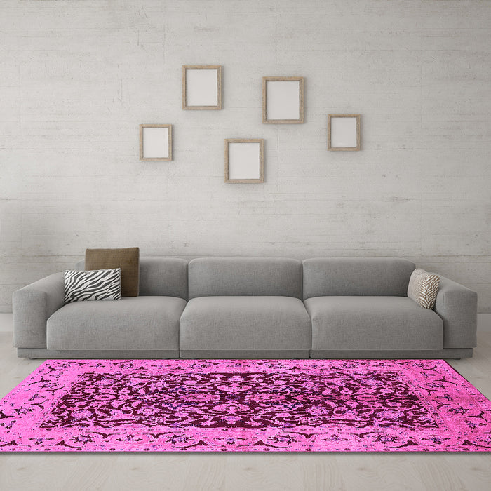 Machine Washable Oriental Pink Traditional Rug in a Living Room, wshurb3000pnk