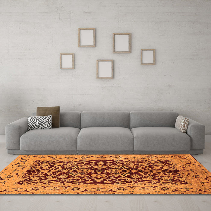 Machine Washable Oriental Orange Traditional Area Rugs in a Living Room, wshurb3000org