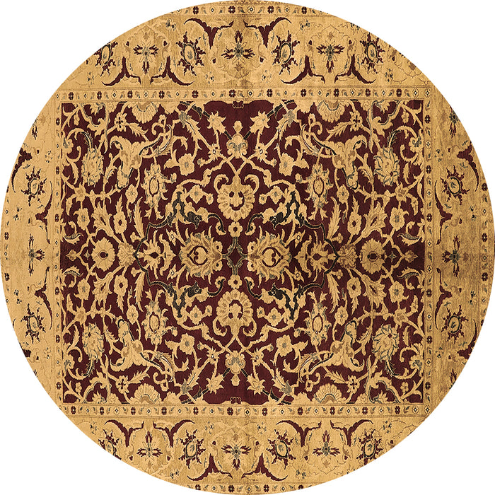 Round Oriental Brown Traditional Rug, urb3000brn