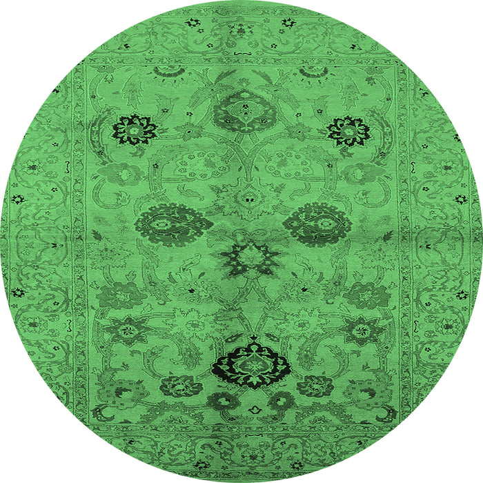 Round Oriental Emerald Green Traditional Rug, urb3001emgrn