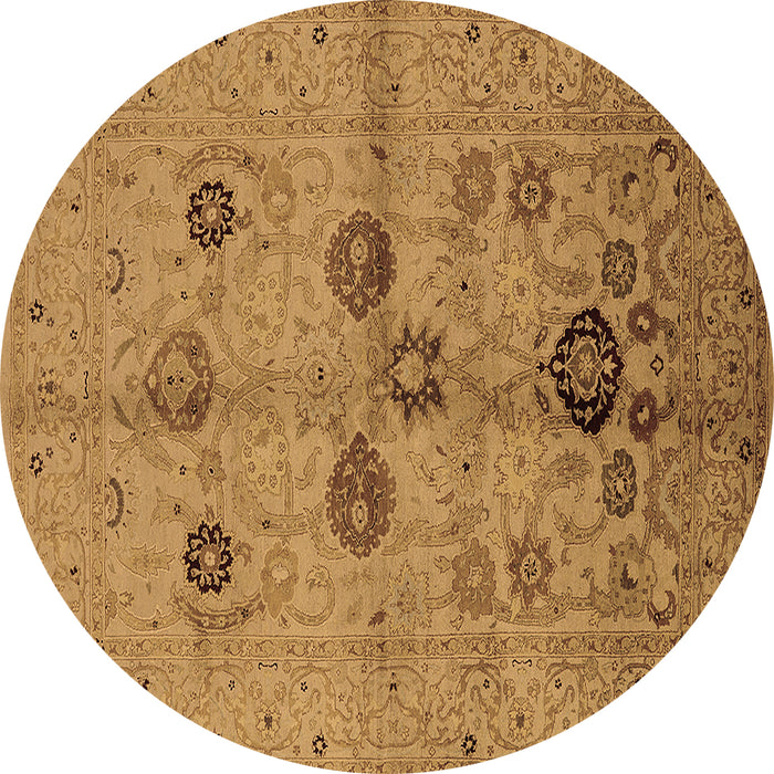 Round Oriental Brown Traditional Rug, urb3001brn