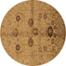 Round Oriental Brown Traditional Rug, urb3001brn