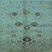 Square Machine Washable Oriental Light Blue Traditional Rug, wshurb3001lblu