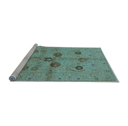 Sideview of Machine Washable Oriental Light Blue Traditional Rug, wshurb3001lblu