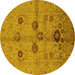 Round Oriental Yellow Traditional Rug, urb3001yw