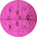 Round Machine Washable Oriental Pink Traditional Rug, wshurb3001pnk