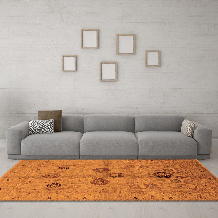Machine Washable Oriental Orange Traditional Area Rugs in a Living Room, wshurb3001org