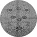 Round Machine Washable Oriental Gray Traditional Rug, wshurb3001gry