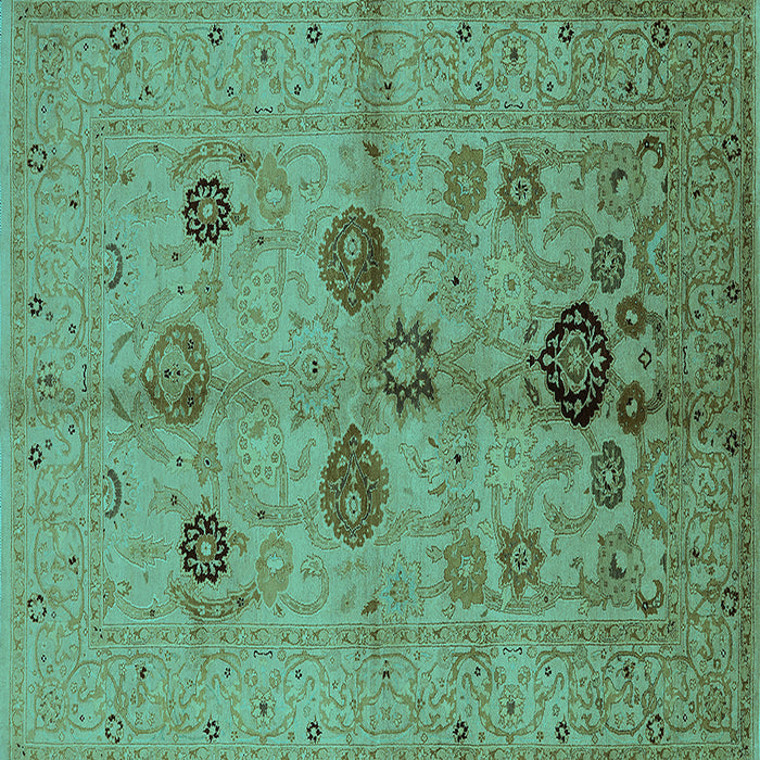 Square Oriental Turquoise Traditional Rug, urb3001turq