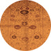 Round Machine Washable Oriental Orange Traditional Area Rugs, wshurb3001org