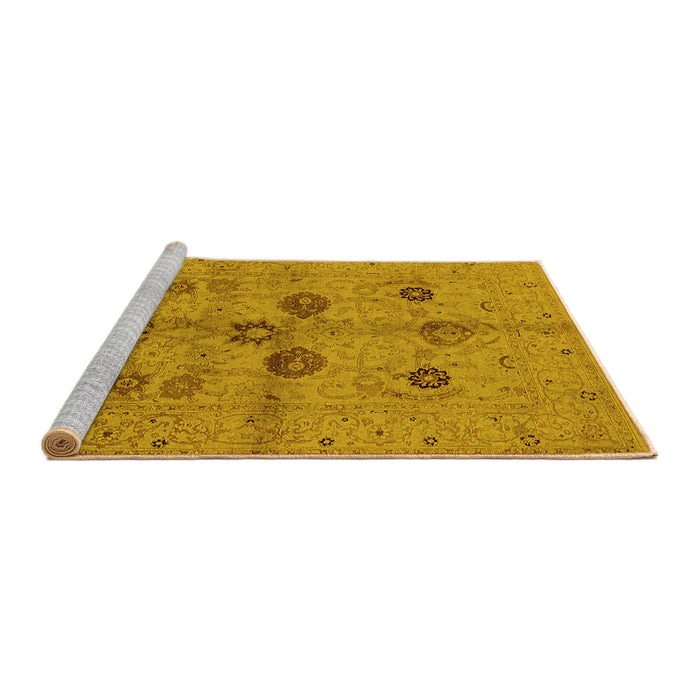Sideview of Machine Washable Oriental Yellow Traditional Rug, wshurb3001yw
