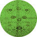 Round Machine Washable Oriental Green Traditional Area Rugs, wshurb3001grn