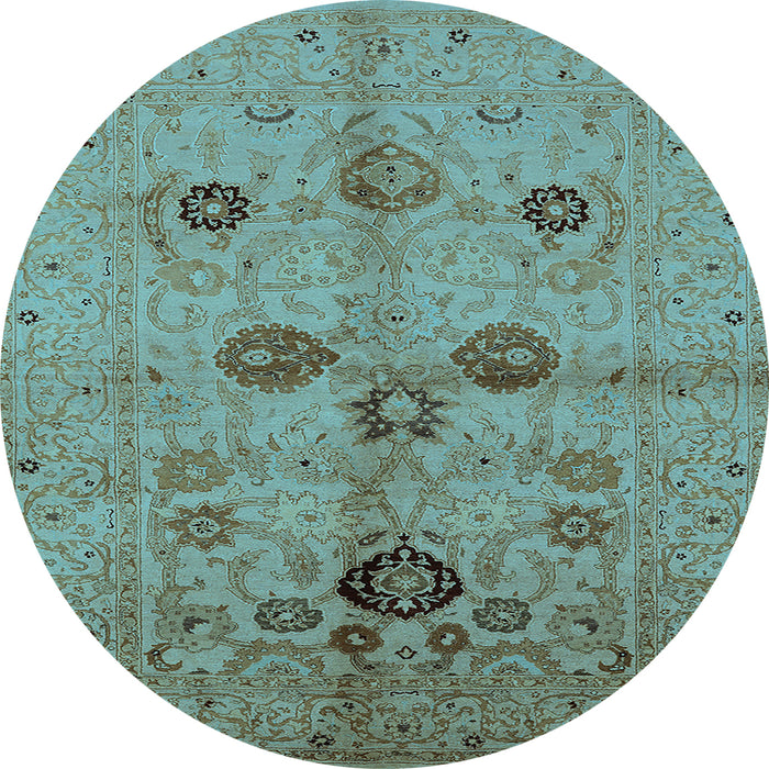 Round Machine Washable Oriental Light Blue Traditional Rug, wshurb3001lblu