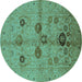 Round Oriental Turquoise Traditional Rug, urb3001turq