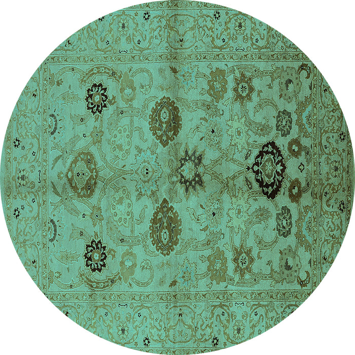 Round Machine Washable Oriental Turquoise Traditional Area Rugs, wshurb3001turq
