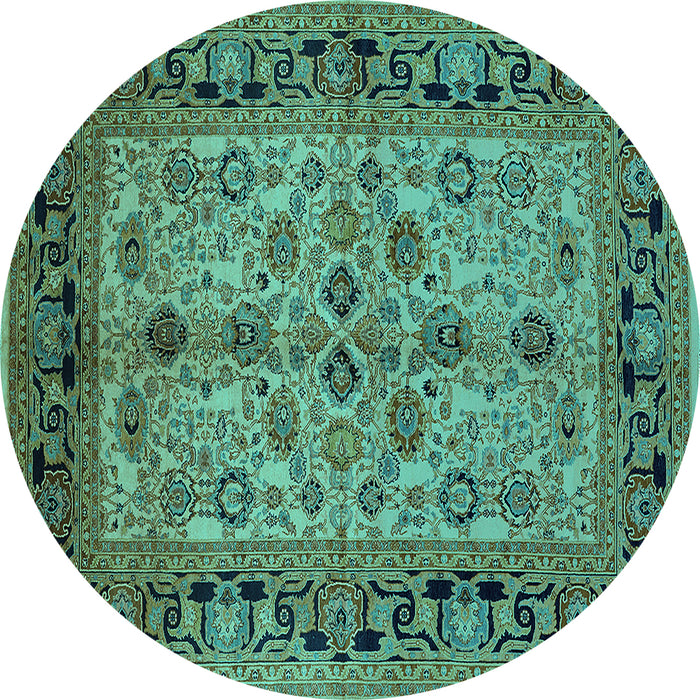 Round Machine Washable Oriental Turquoise Traditional Area Rugs, wshurb3002turq