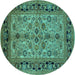 Round Machine Washable Oriental Turquoise Traditional Area Rugs, wshurb3002turq