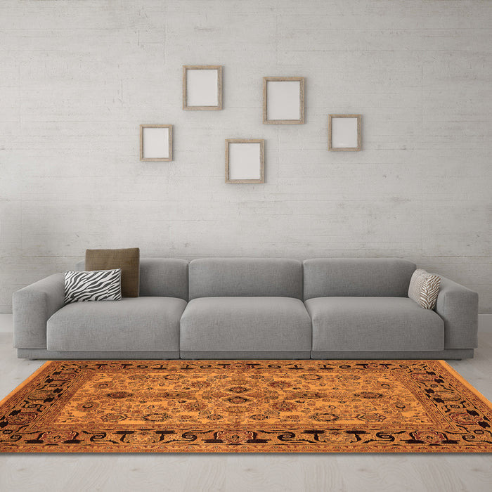 Machine Washable Oriental Orange Traditional Area Rugs in a Living Room, wshurb3002org