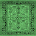 Square Machine Washable Oriental Emerald Green Traditional Area Rugs, wshurb3002emgrn