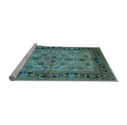 Sideview of Machine Washable Oriental Light Blue Traditional Rug, wshurb3002lblu