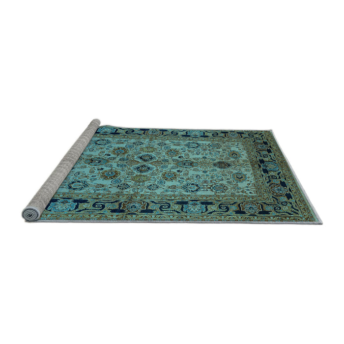 Sideview of Machine Washable Oriental Light Blue Traditional Rug, wshurb3002lblu