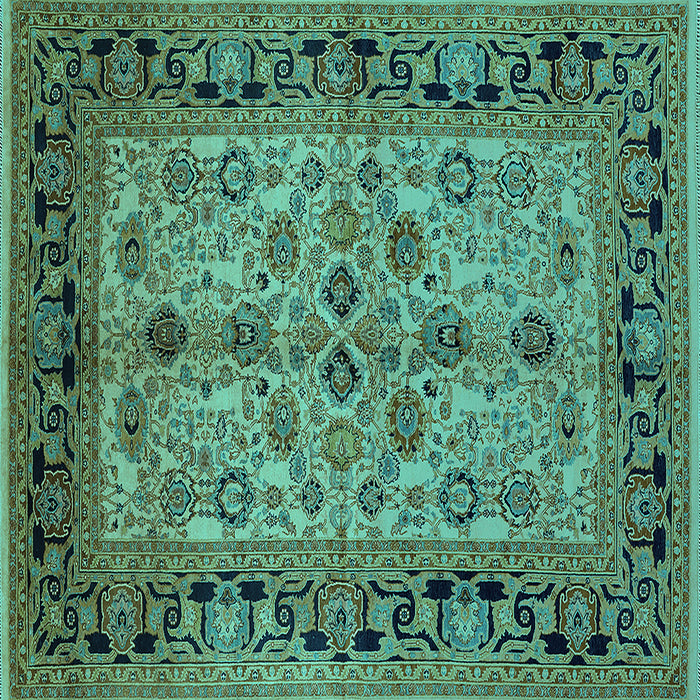 Square Machine Washable Oriental Turquoise Traditional Area Rugs, wshurb3002turq