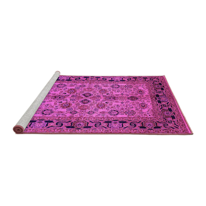 Sideview of Machine Washable Oriental Pink Traditional Rug, wshurb3002pnk
