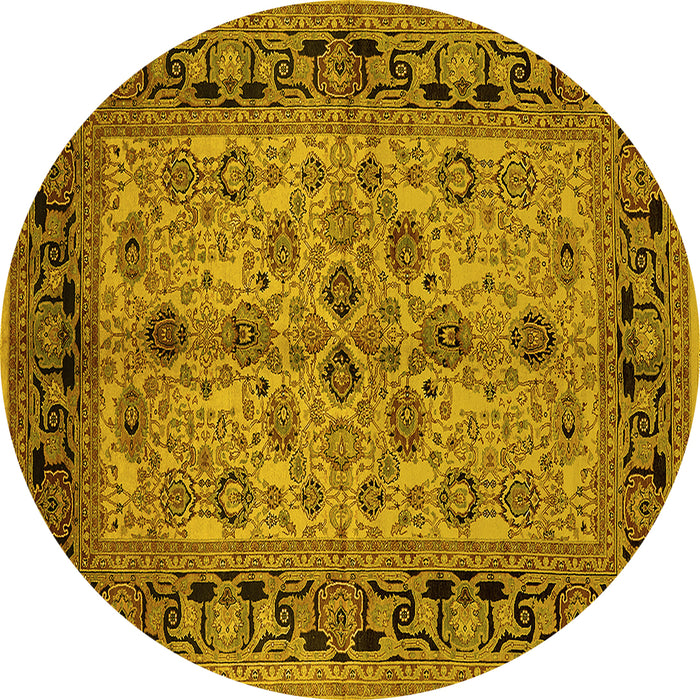 Round Oriental Yellow Traditional Rug, urb3002yw