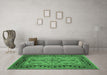 Machine Washable Oriental Emerald Green Traditional Area Rugs in a Living Room,, wshurb3002emgrn