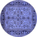 Round Machine Washable Oriental Blue Traditional Rug, wshurb3002blu