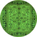 Round Machine Washable Oriental Green Traditional Area Rugs, wshurb3002grn