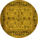 Round Machine Washable Oriental Yellow Traditional Rug, wshurb3002yw