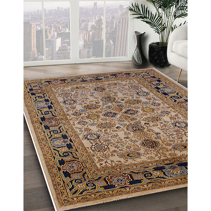 Mid-Century Modern Sangria Brown Oriental Rug in Family Room, urb3002