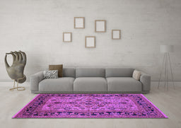 Machine Washable Oriental Purple Traditional Area Rugs in a Living Room, wshurb3002pur