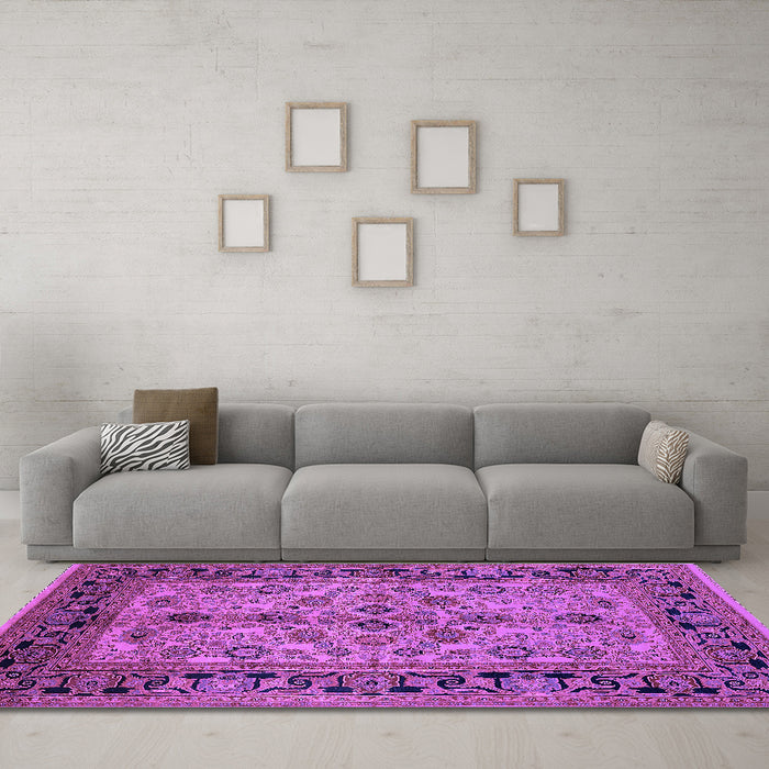 Machine Washable Oriental Purple Traditional Area Rugs in a Living Room, wshurb3002pur