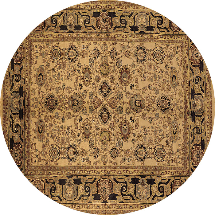 Round Machine Washable Oriental Brown Traditional Rug, wshurb3002brn