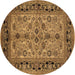 Round Machine Washable Oriental Brown Traditional Rug, wshurb3002brn