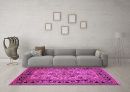 Machine Washable Oriental Pink Traditional Rug in a Living Room, wshurb3002pnk
