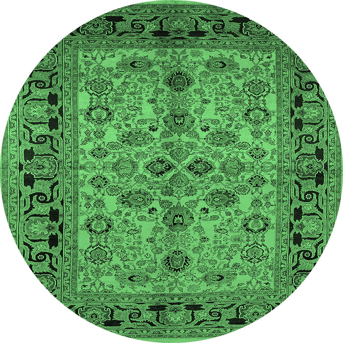 Round Machine Washable Oriental Emerald Green Traditional Area Rugs, wshurb3002emgrn