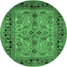 Round Machine Washable Oriental Emerald Green Traditional Area Rugs, wshurb3002emgrn