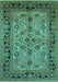 Machine Washable Oriental Turquoise Traditional Area Rugs, wshurb3002turq