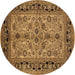 Round Oriental Brown Traditional Rug, urb3002brn